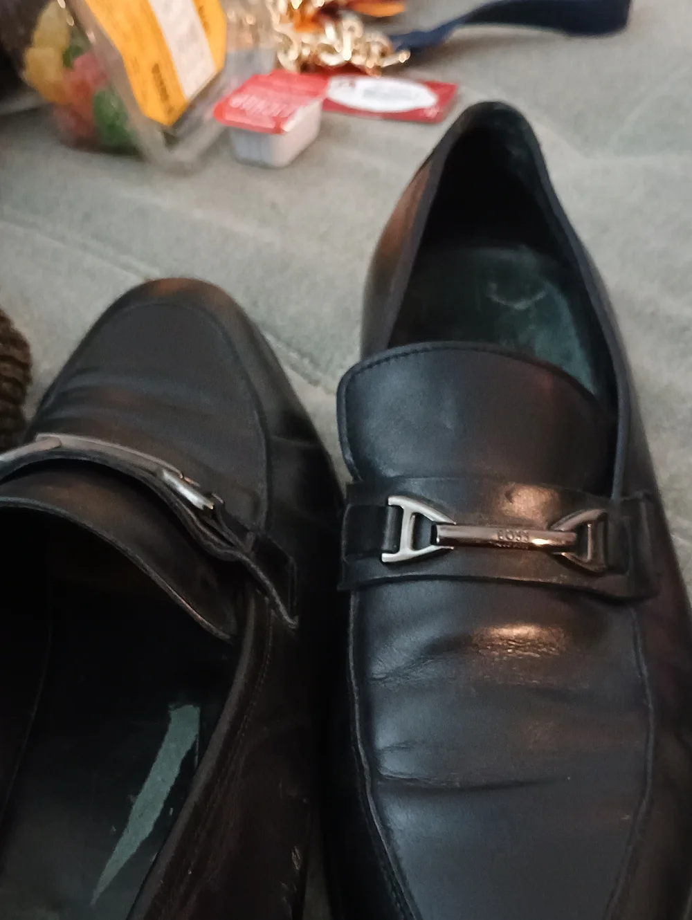 Boss Black Leather Men's Bit-Detail Slip-On Loafers (262) 11.5